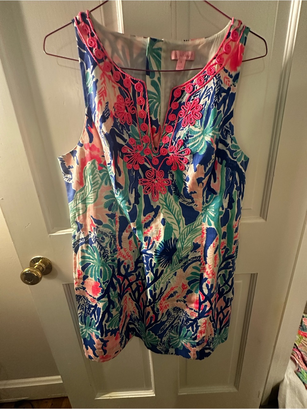 Lilly Pulitzer Pink & Blue Tropical Embroidered Tank